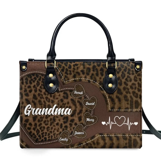 Grandma & Mom Sweethearts Personalized Leather Bag - Custom Name Handbag, Unique Mother’s Day Gift for Mom & Grandma Ezcustomize