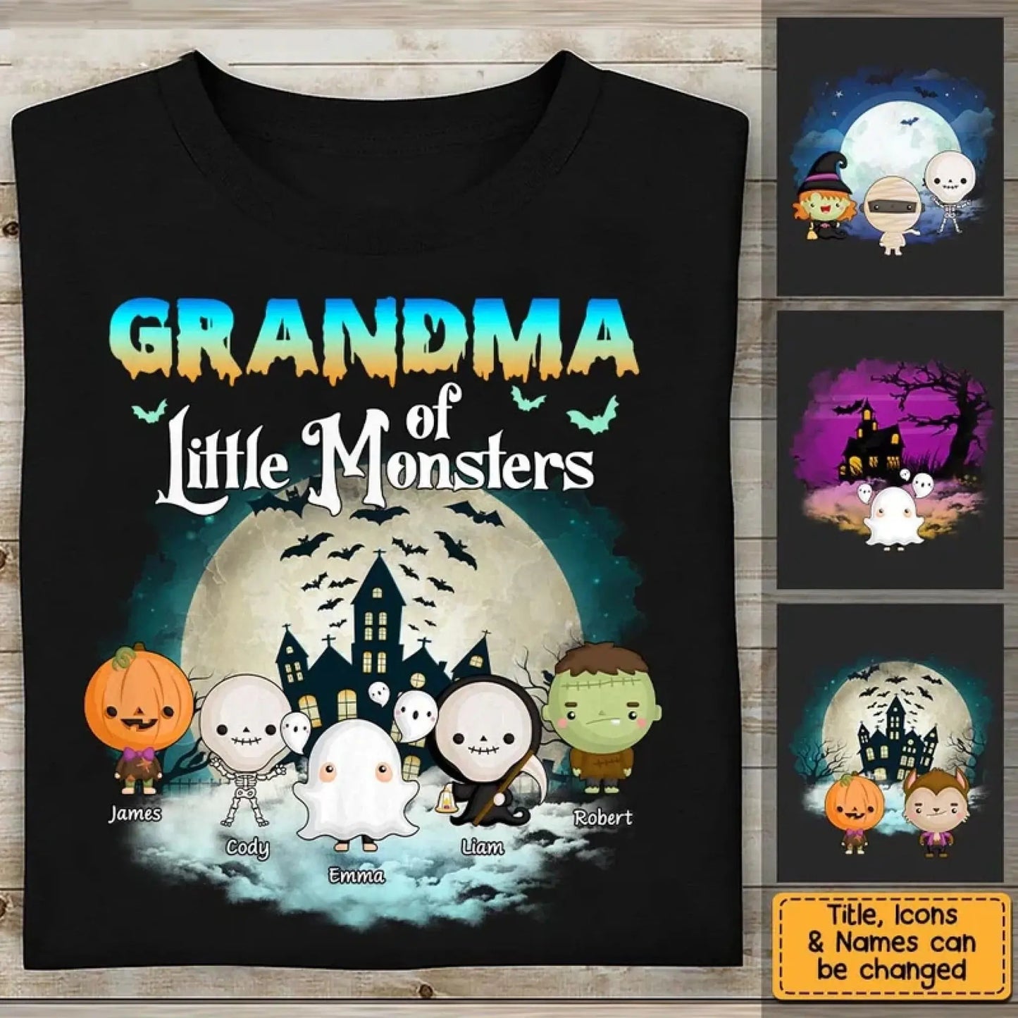 Grandma of Little Monsters – Personalized Halloween Shirt, Hoodie, or Sweatshirt – Funny Spooky Gift for Nana, Mimi, or Grandma Ezcustomize