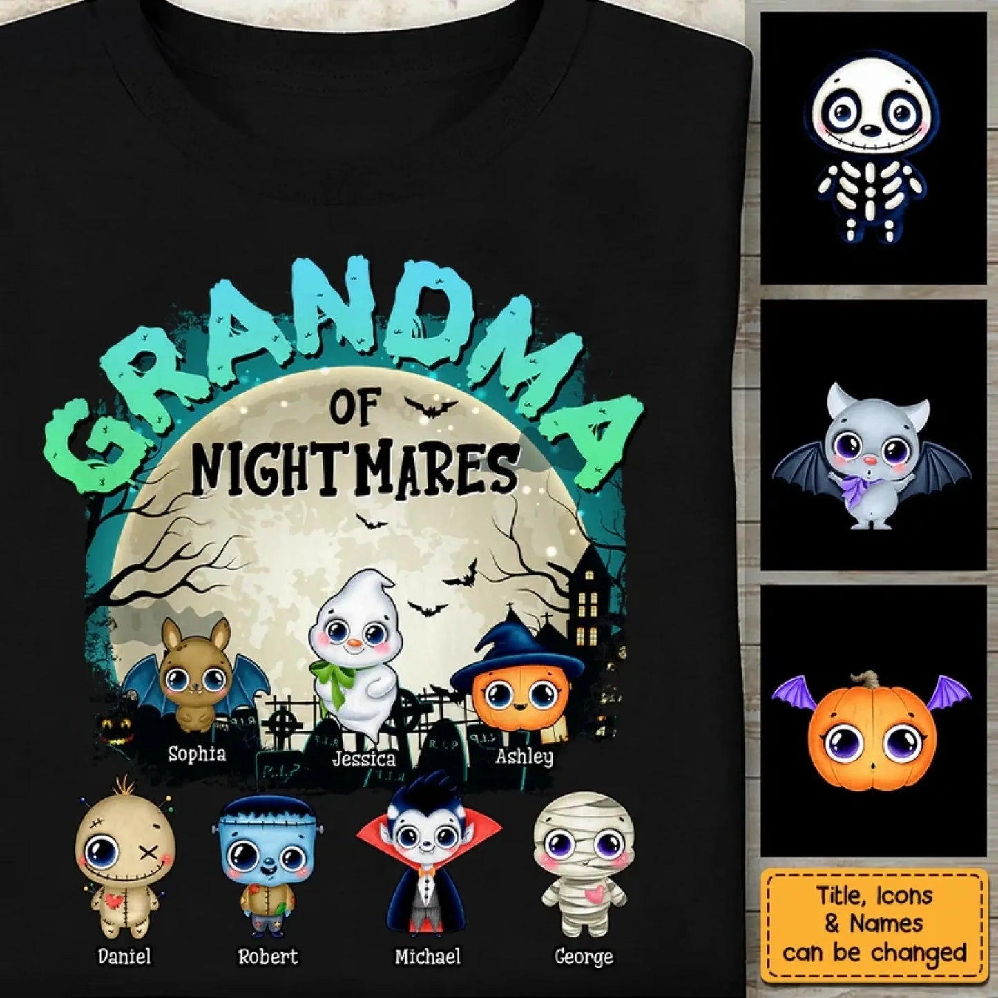 Grandma of Nightmares Halloween Theme – Personalized Shirt, Hoodie, or Sweatshirt – Funny Scary Gift for Spooky-Season Loving Grandmas Ezcustomize