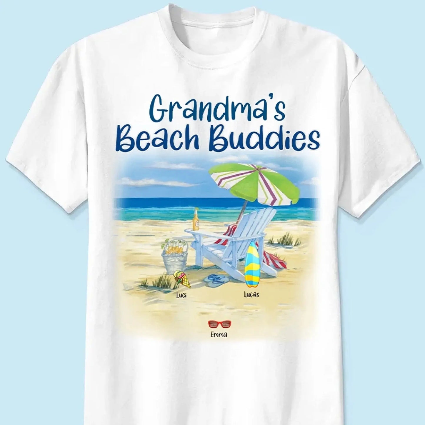Grandma’s Beach Buddies Shirt – Personalized T-Shirt with Grandkids’ Names – Gift for Grandma or Mom on Birthday, Mother’s Day Ezcustomize