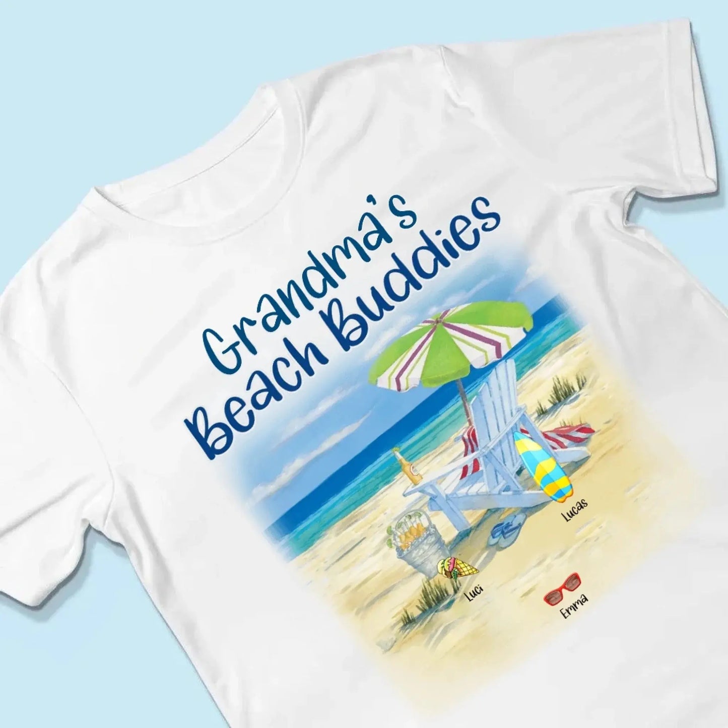 Grandma’s Beach Buddies Shirt – Personalized T-Shirt with Grandkids’ Names – Gift for Grandma or Mom on Birthday, Mother’s Day Ezcustomize