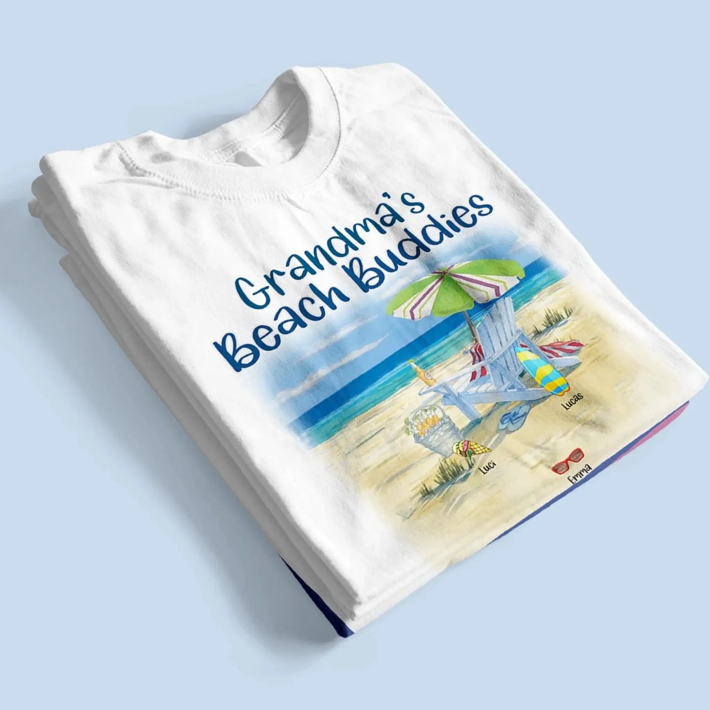 Grandma’s Beach Buddies Shirt – Personalized T-Shirt with Grandkids’ Names – Gift for Grandma or Mom on Birthday, Mother’s Day Ezcustomize