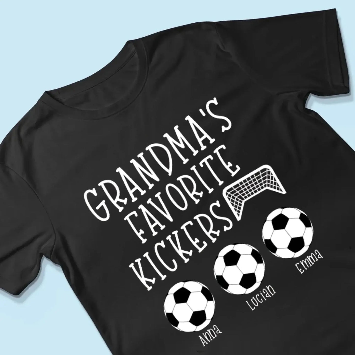 Grandma’s Favorite Kickers Soccer Shirt – Personalized T-Shirt with Kids’ Names – Gift for Soccer Grandma or Mom Ezcustomize
