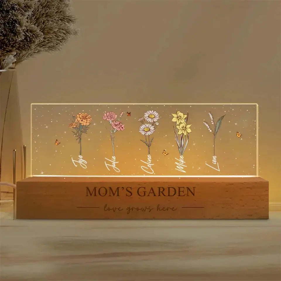 Grandma‘s Garden Birth Month Flowers Personalized Acrylic Block LED Night Light, Christmas Gift For Grandma, Mom, Auntie, Sister Ezcustomize