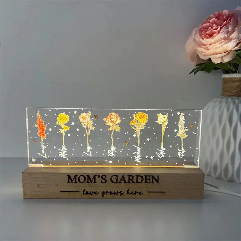 Grandma‘s Garden Birth Month Flowers Personalized Acrylic Block LED Night Light, Christmas Gift For Grandma, Mom, Auntie, Sister Ezcustomize