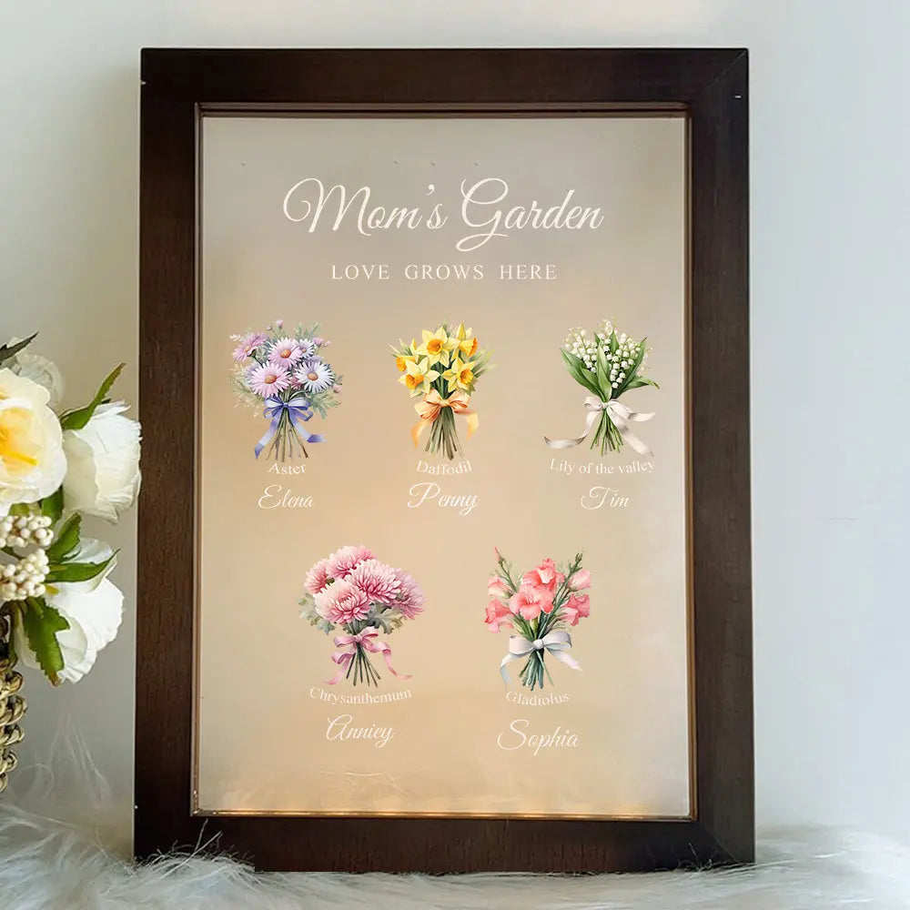 Grandma‘s Garden Birth Month Flowers Personalized Frame Lamp, Christmas Gift For Grandma, Mom, Auntie, Sister Ezcustomize