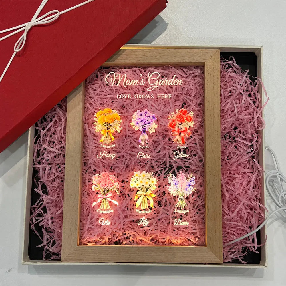 Grandma‘s Garden Birth Month Flowers Personalized Frame Lamp, Christmas Gift For Grandma, Mom, Auntie, Sister Ezcustomize