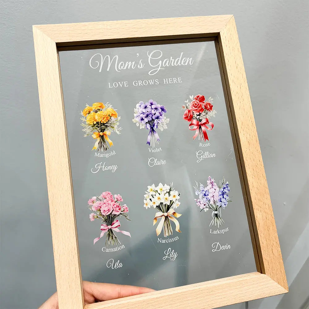 Grandma‘s Garden Birth Month Flowers Personalized Frame Lamp, Christmas Gift For Grandma, Mom, Auntie, Sister Ezcustomize