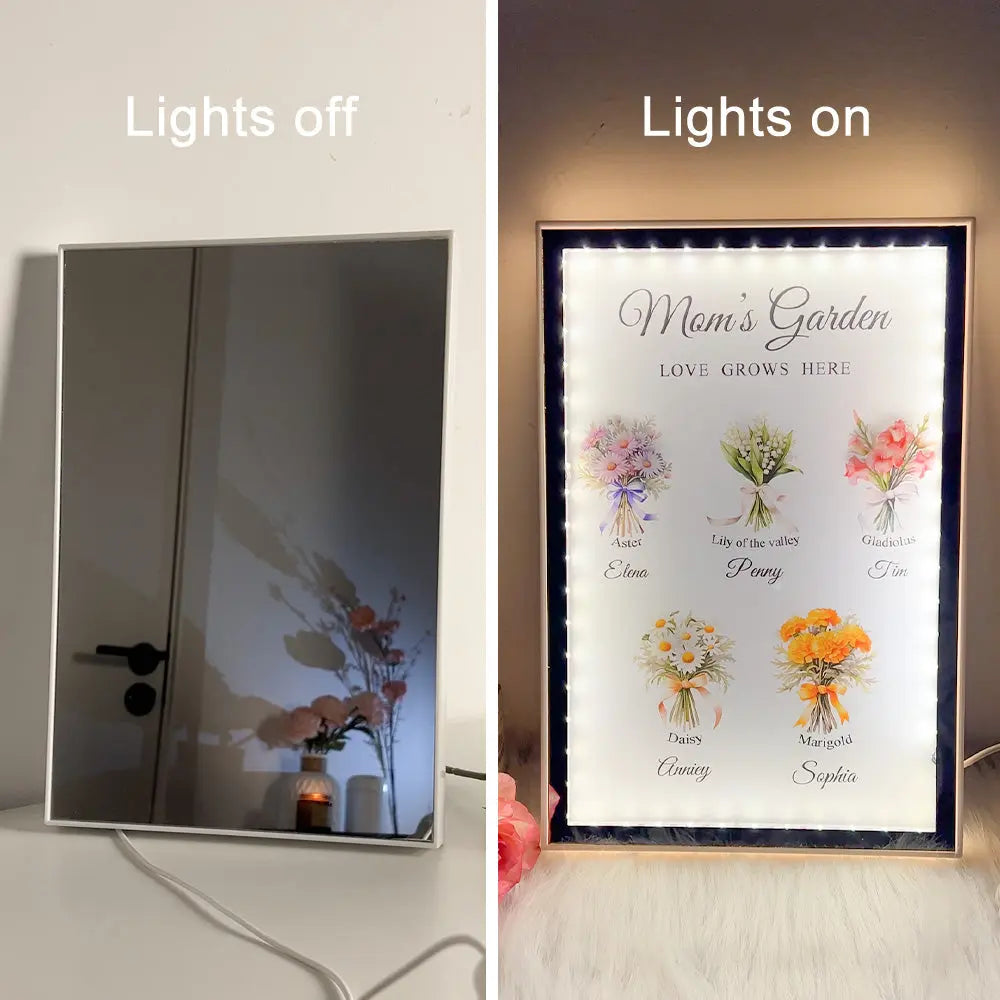 Grandma‘s Garden Birth Month Flowers Personalized Night Light Mirror, Mother's Day Gift For Grandma, Mom, Auntie Ezcustomize