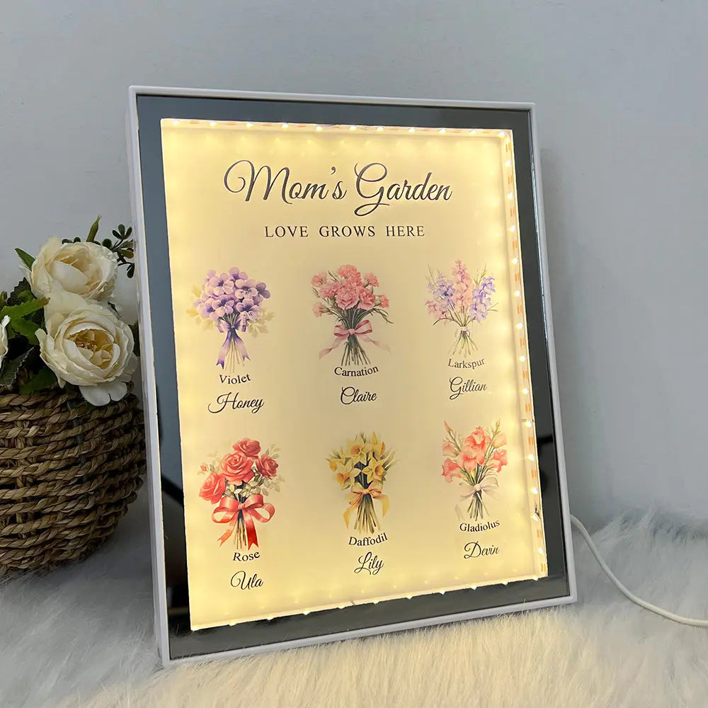 Grandma‘s Garden Birth Month Flowers Personalized Night Light Mirror, Mother's Day Gift For Grandma, Mom, Auntie Ezcustomize