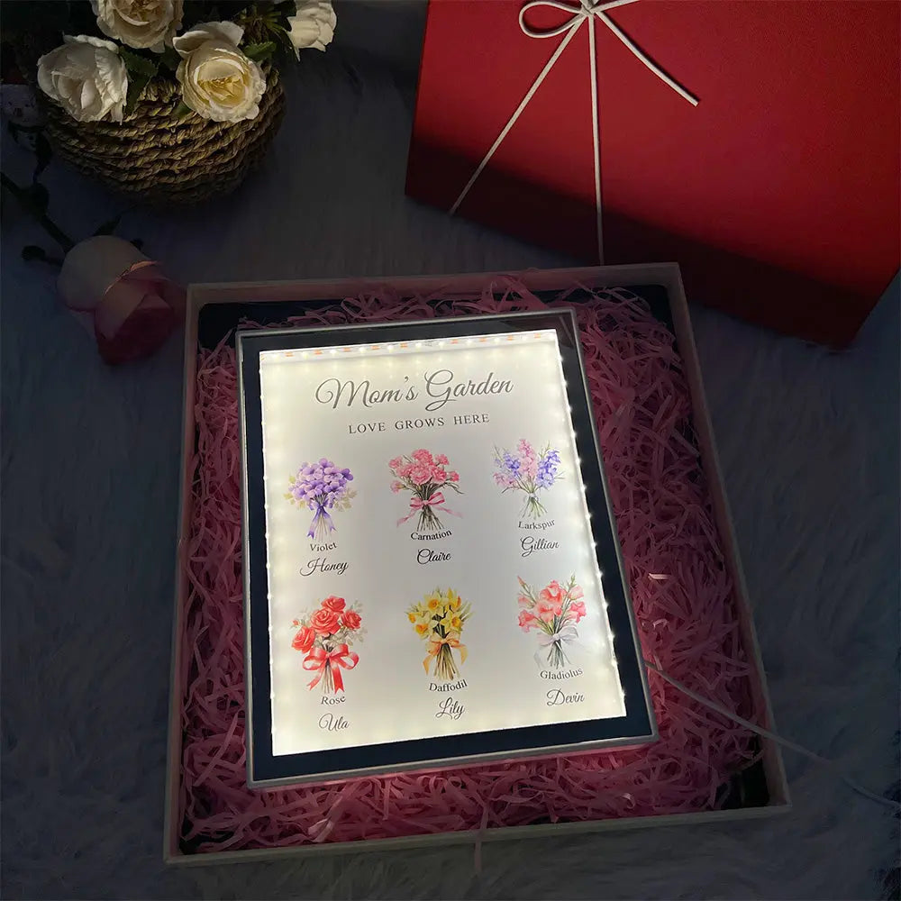 Grandma‘s Garden Birth Month Flowers Personalized Night Light Mirror, Mother's Day Gift For Grandma, Mom, Auntie Ezcustomize