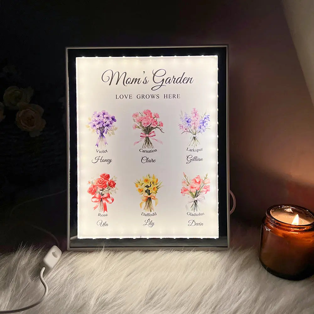 Grandma‘s Garden Birth Month Flowers Personalized Night Light Mirror, Mother's Day Gift For Grandma, Mom, Auntie Ezcustomize