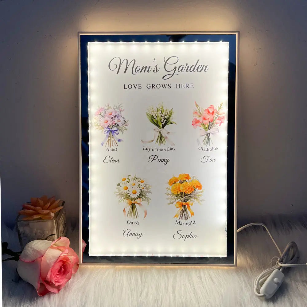 Grandma‘s Garden Birth Month Flowers Personalized Night Light Mirror, Mother's Day Gift For Grandma, Mom, Auntie Ezcustomize