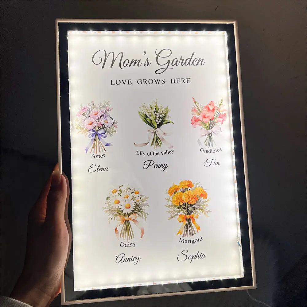 Grandma‘s Garden Birth Month Flowers Personalized Night Light Mirror, Mother's Day Gift For Grandma, Mom, Auntie Ezcustomize