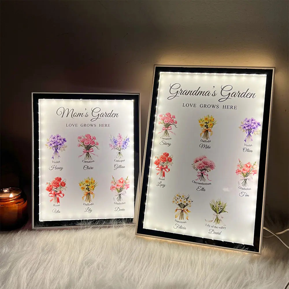 Grandma‘s Garden Birth Month Flowers Personalized Night Light Mirror, Mother's Day Gift For Grandma, Mom, Auntie Ezcustomize