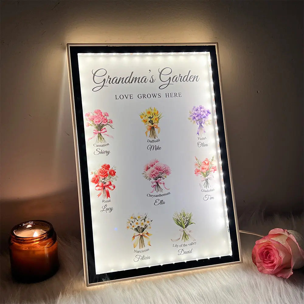 Grandma‘s Garden Birth Month Flowers Personalized Night Light Mirror, Mother's Day Gift For Grandma, Mom, Auntie Ezcustomize