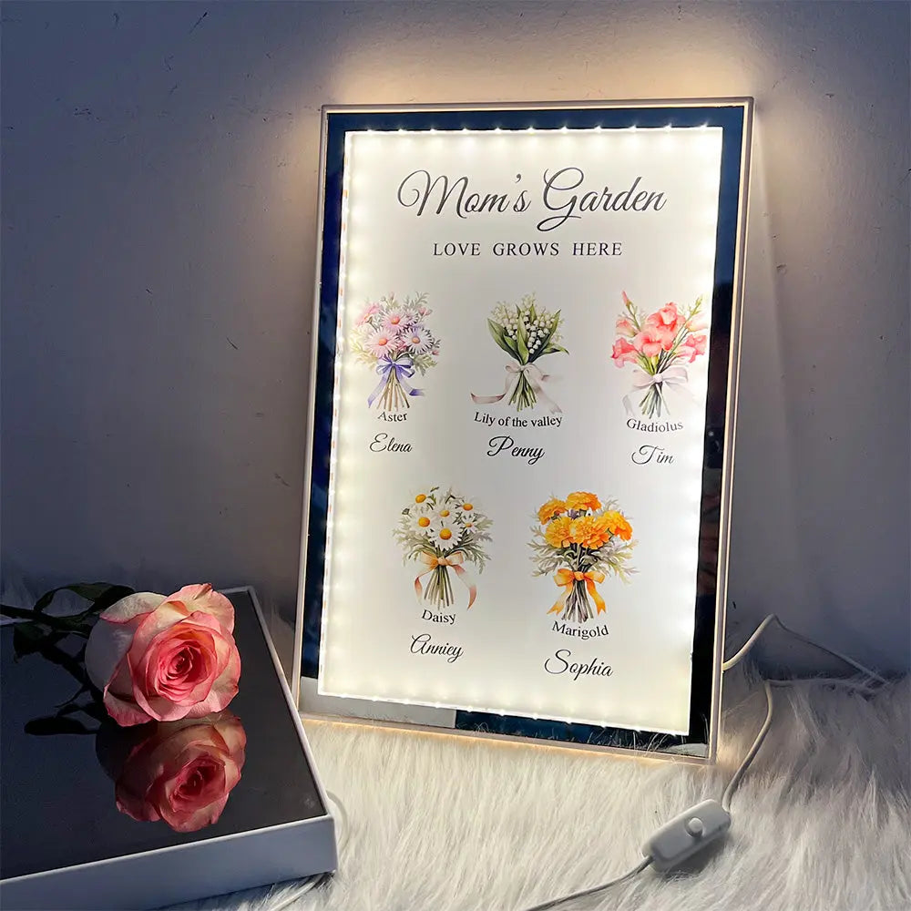 Grandma‘s Garden Birth Month Flowers Personalized Night Light Mirror, Mother's Day Gift For Grandma, Mom, Auntie Ezcustomize