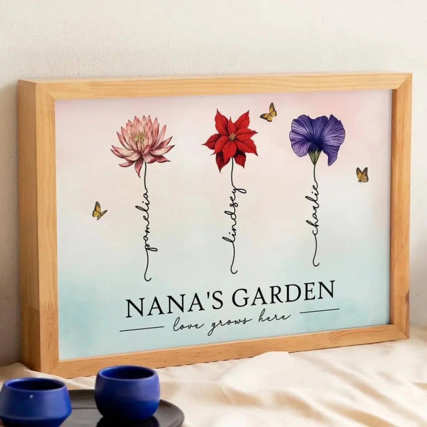 Grandma’s Garden Personalized Wall Art – Custom Birth Month Flower Poster Gift from Grandkids, Floral Mother’s Day Gift for Grandma, Nana Ezcustomize