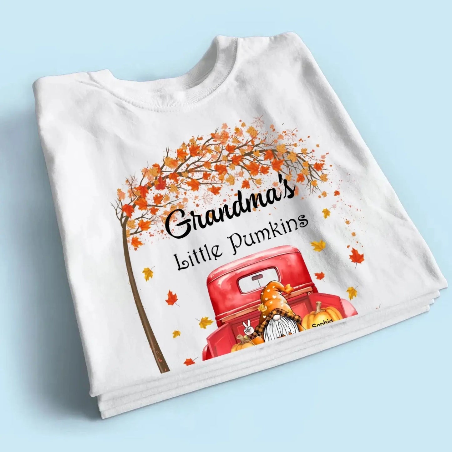 Grandma’s Little Pumpkins Shirt – Personalized Fall Gift with Kids’ Names – Custom Thanksgiving T-Shirt for Grandma Ezcustomize