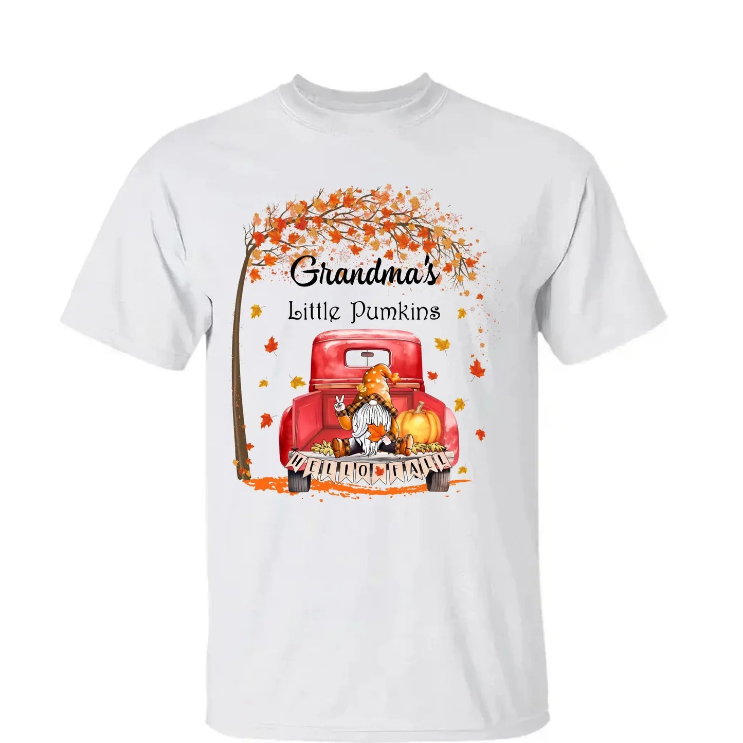 Grandma’s Little Pumpkins Shirt – Personalized Fall Gift with Kids’ Names – Custom Thanksgiving T-Shirt for Grandma Ezcustomize
