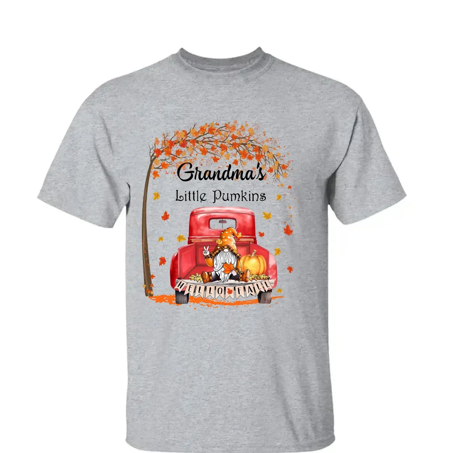 Grandma’s Little Pumpkins Shirt – Personalized Fall Gift with Kids’ Names – Custom Thanksgiving T-Shirt for Grandma Ezcustomize