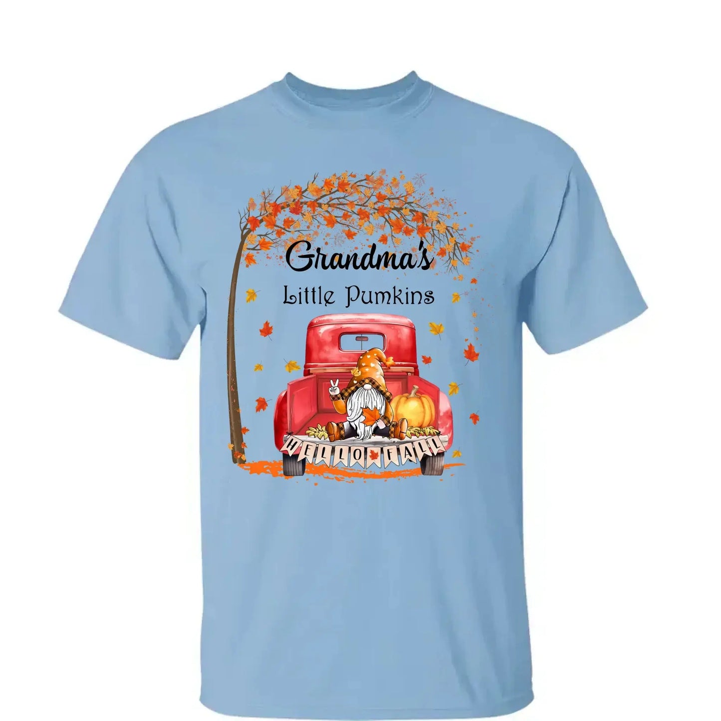 Grandma’s Little Pumpkins Shirt – Personalized Fall Gift with Kids’ Names – Custom Thanksgiving T-Shirt for Grandma Ezcustomize