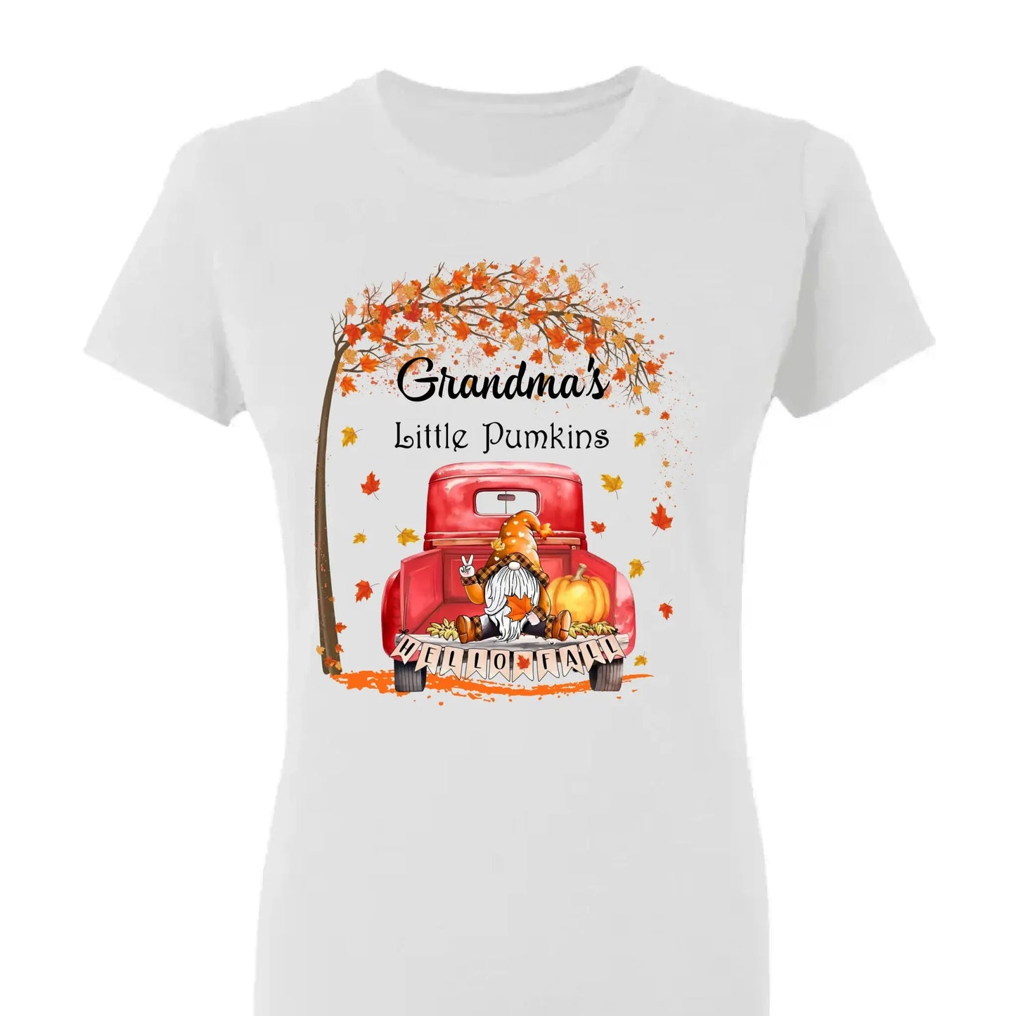 Grandma’s Little Pumpkins Shirt – Personalized Fall Gift with Kids’ Names – Custom Thanksgiving T-Shirt for Grandma Ezcustomize