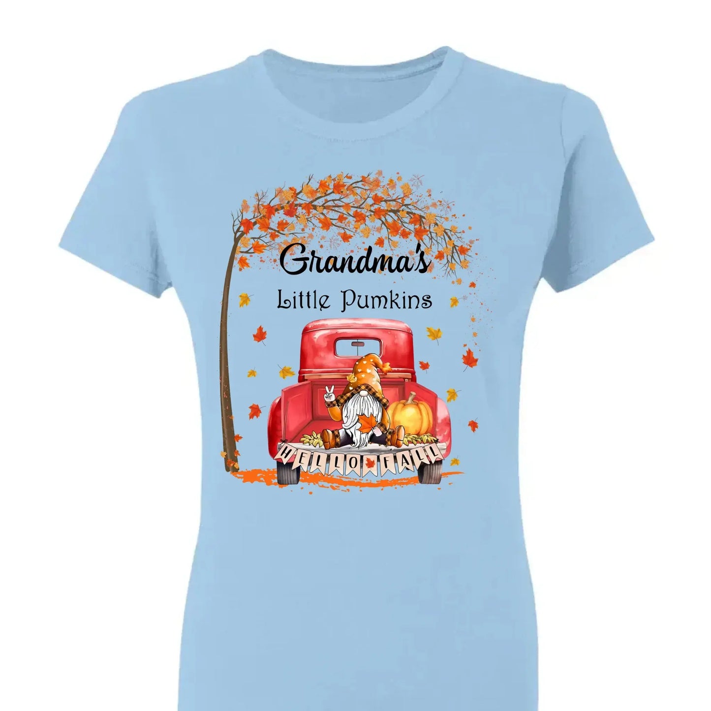 Grandma’s Little Pumpkins Shirt – Personalized Fall Gift with Kids’ Names – Custom Thanksgiving T-Shirt for Grandma Ezcustomize