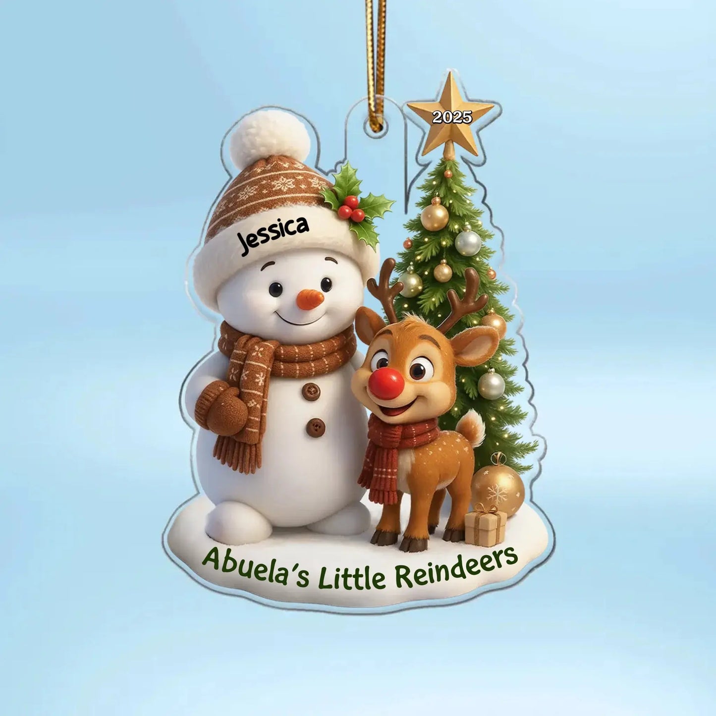 Grandma’s Little Reindeers Christmas Ornament – Personalized Acrylic Snowman Gift with Grandkids' Names and Year Ezcustomize