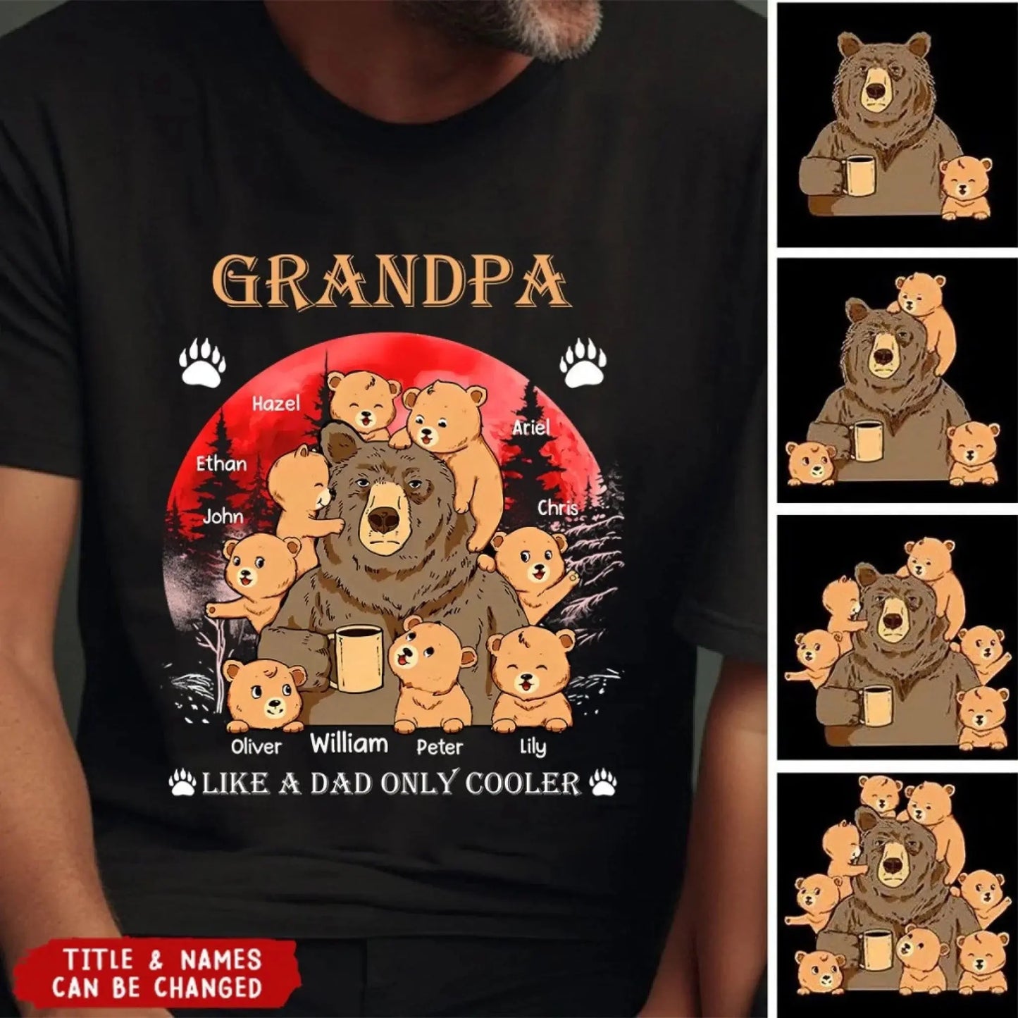 Grandpa Like a Dad Only Cooler Shirt – Personalized Cool Bear T-shirt with Grandkids’ Names, Funny Gift for Papa, Dad, Grandpa Ezcustomize