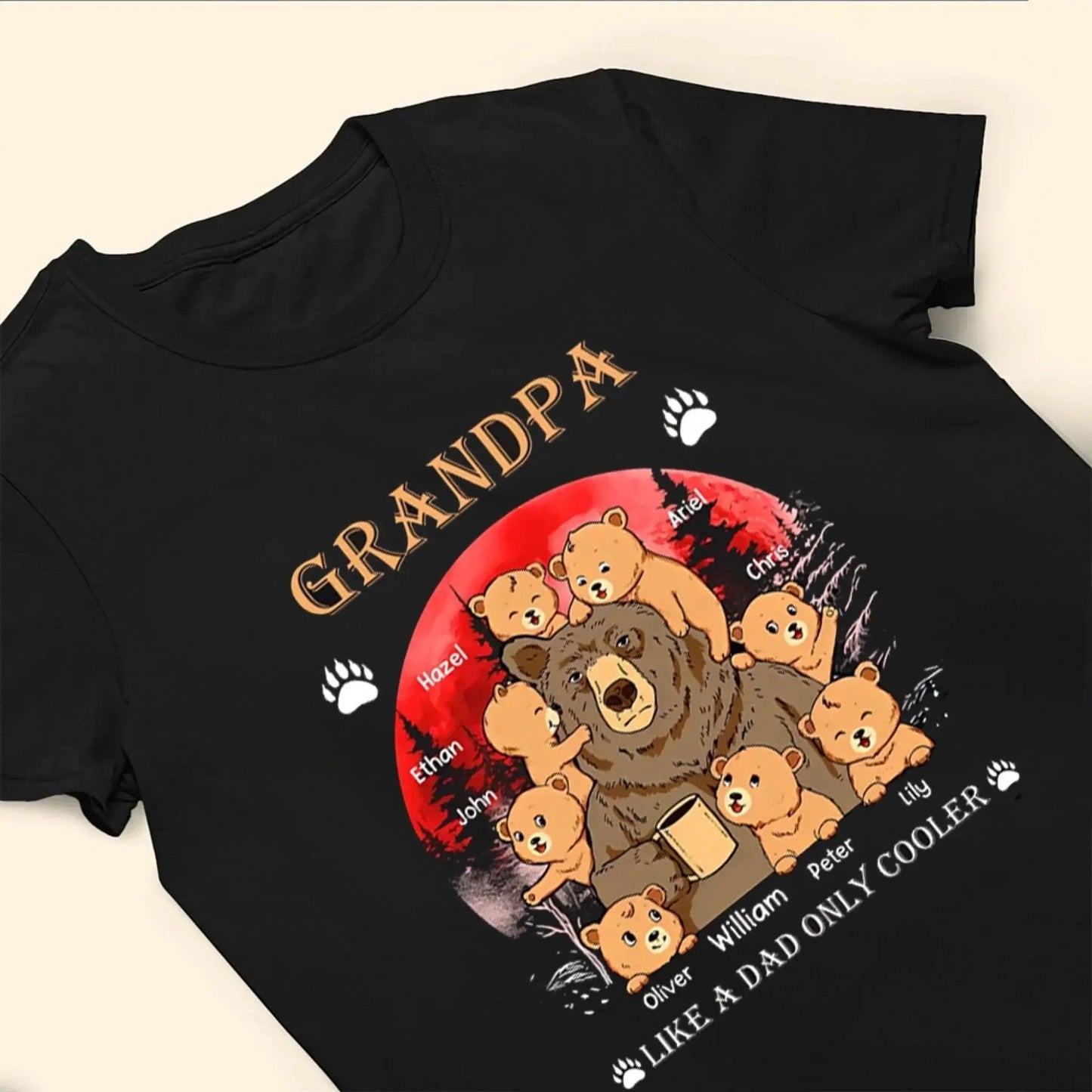 Grandpa Like a Dad Only Cooler Shirt – Personalized Cool Bear T-shirt with Grandkids’ Names, Funny Gift for Papa, Dad, Grandpa Ezcustomize