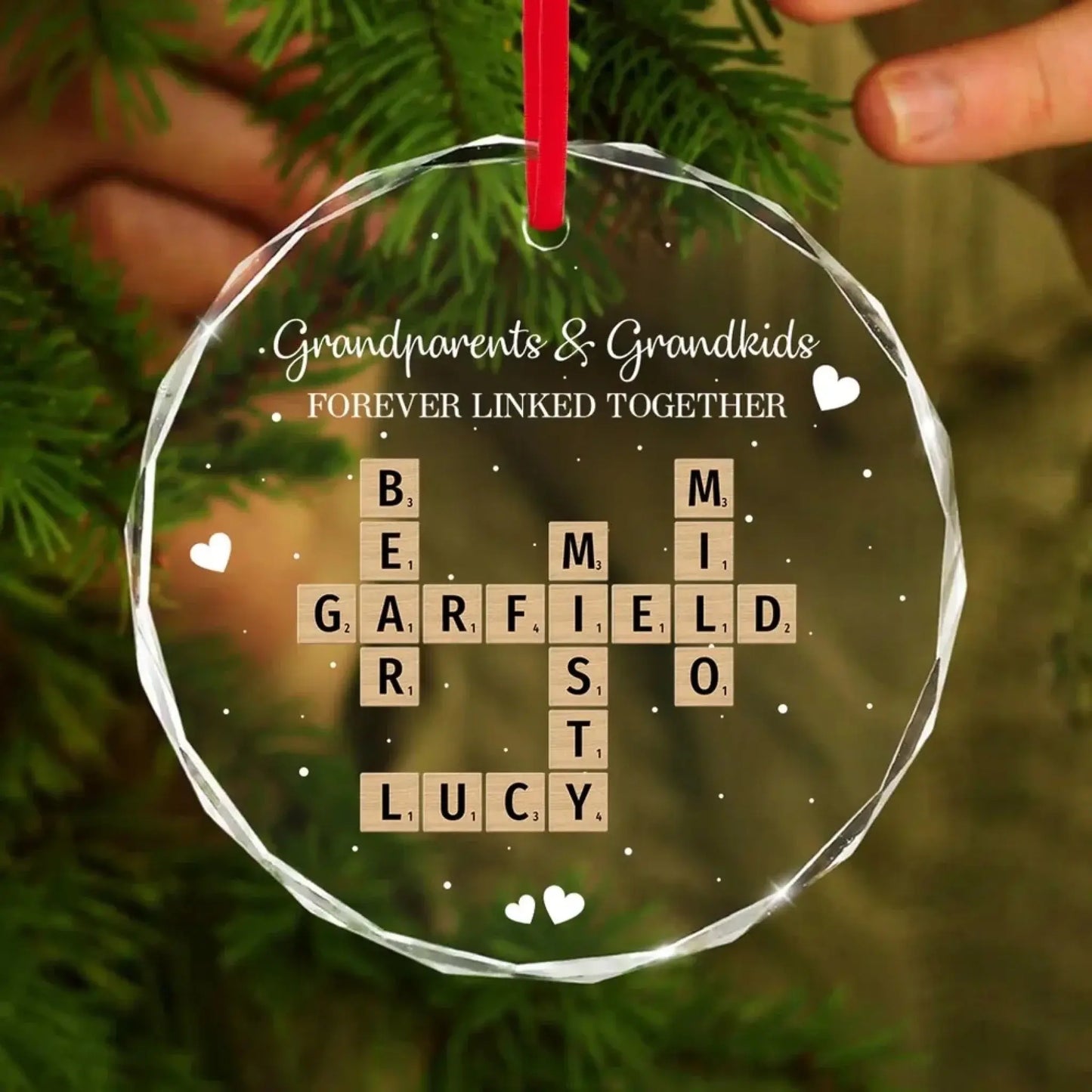 Grandpa, Grandma & Grandkids Forever Linked – Personalized Crossword Puzzle Glass Ornament – Meaningful Christmas Gift for Grandparents Ezcustomize