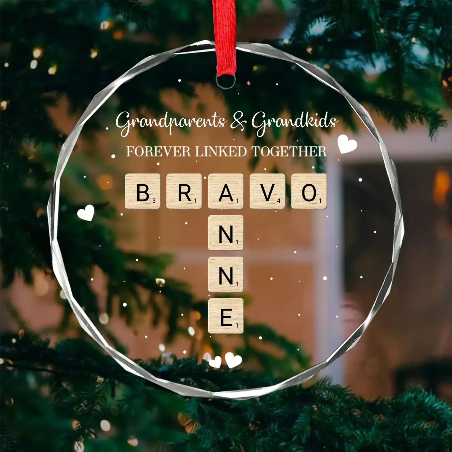 Grandpa, Grandma & Grandkids Forever Linked – Personalized Crossword Puzzle Glass Ornament – Meaningful Christmas Gift for Grandparents Ezcustomize