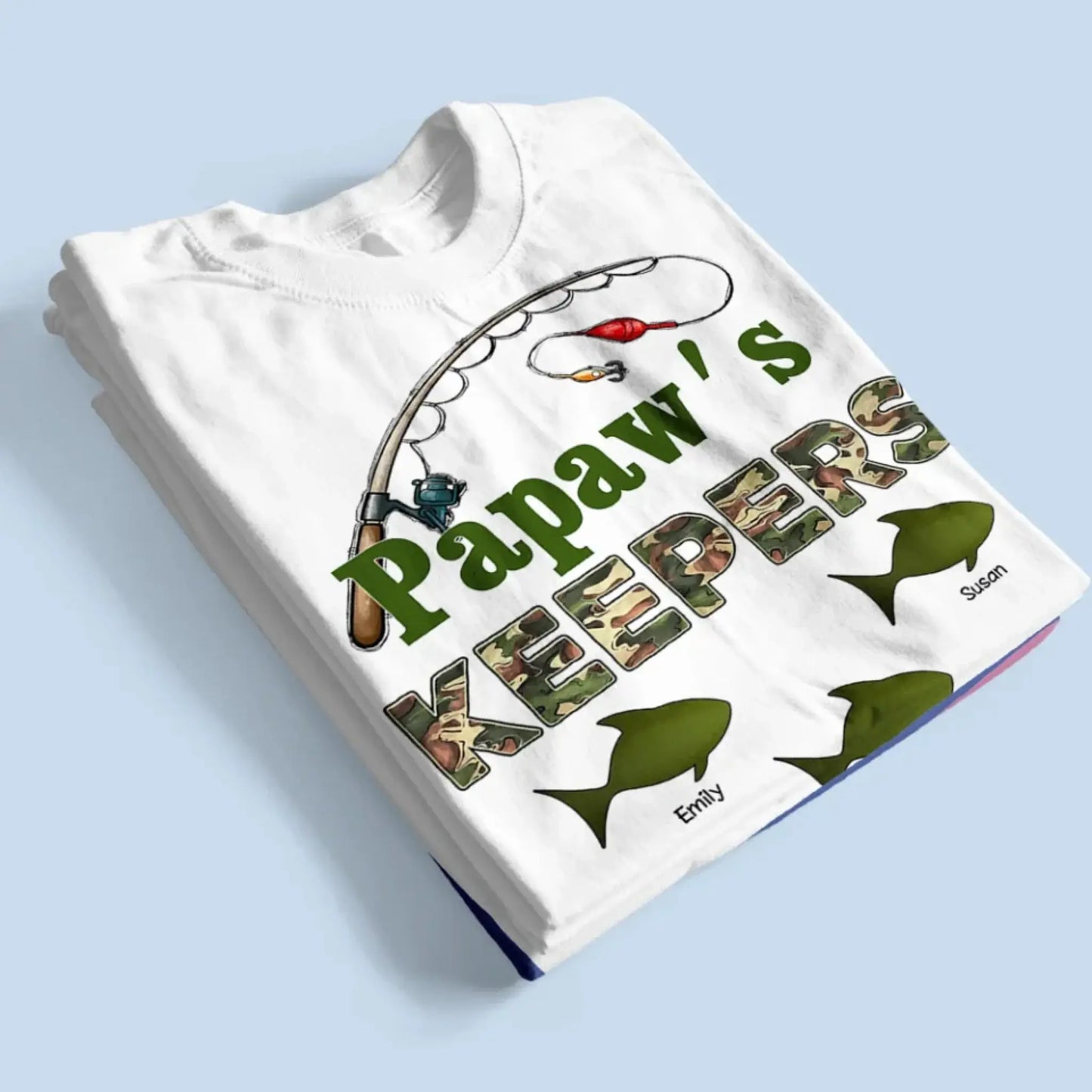 Grandpa’s Keepers Camouflage Fishing Shirt – Personalized T-Shirt with Kids' Names – Birthday or Father’s Day Gift for Grandpa Ezcustomize