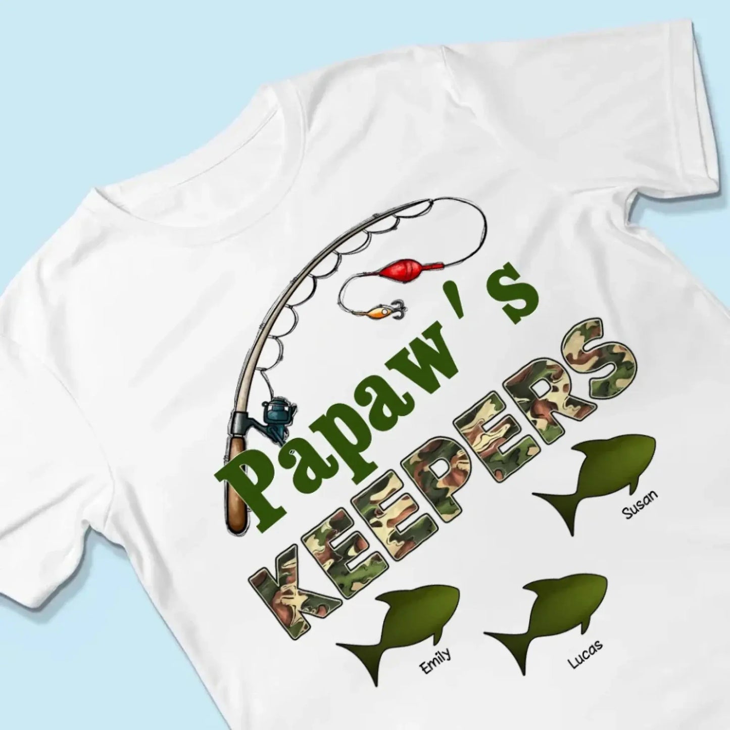Grandpa’s Keepers Camouflage Fishing Shirt – Personalized T-Shirt with Kids' Names – Birthday or Father’s Day Gift for Grandpa Ezcustomize