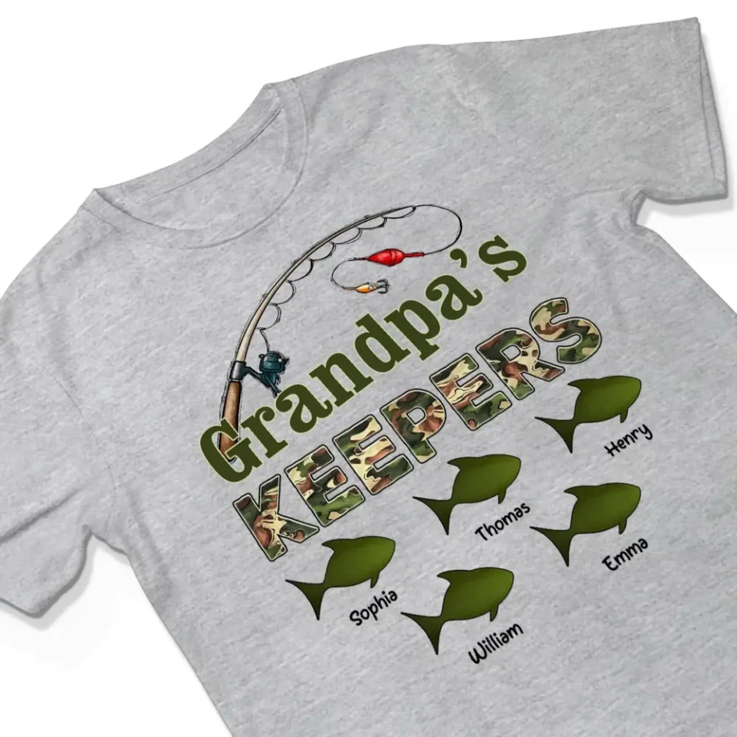 Grandpa’s Keepers Camouflage Fishing Shirt – Personalized T-Shirt with Kids' Names – Birthday or Father’s Day Gift for Grandpa Ezcustomize