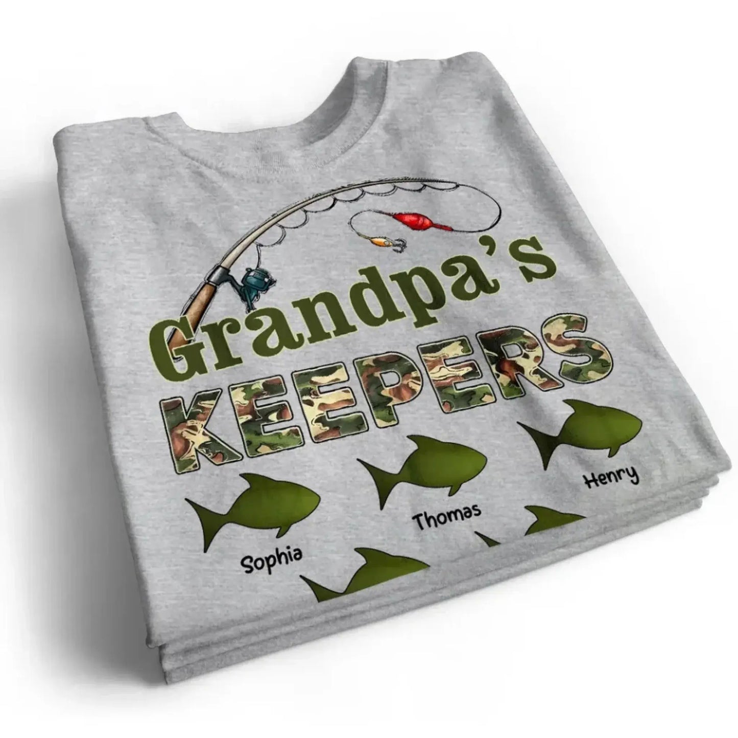 Grandpa’s Keepers Camouflage Fishing Shirt – Personalized T-Shirt with Kids' Names – Birthday or Father’s Day Gift for Grandpa Ezcustomize