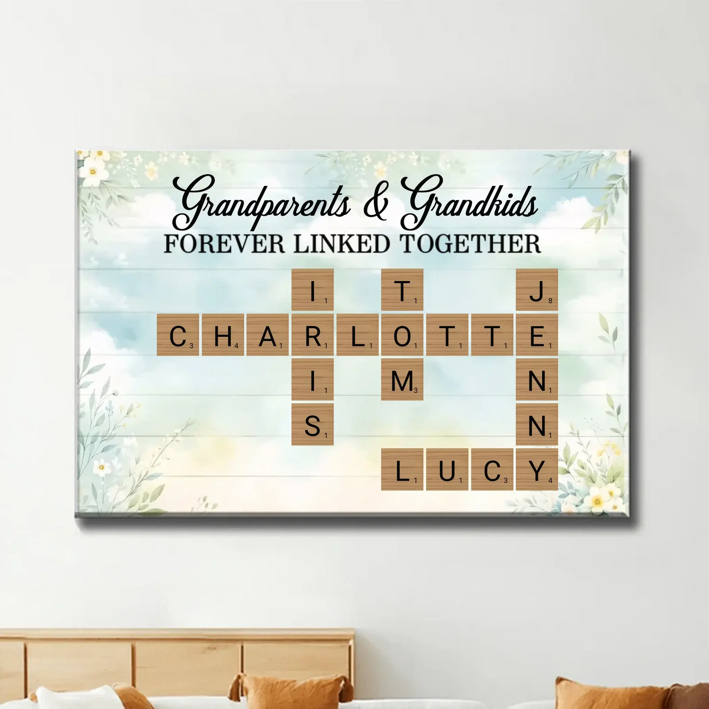 Grandparents & Grandkids Forever Linked Together Crossword Style – Personalized Canvas/Poster – Meaningful Gift for Grandparents Ezcustomize