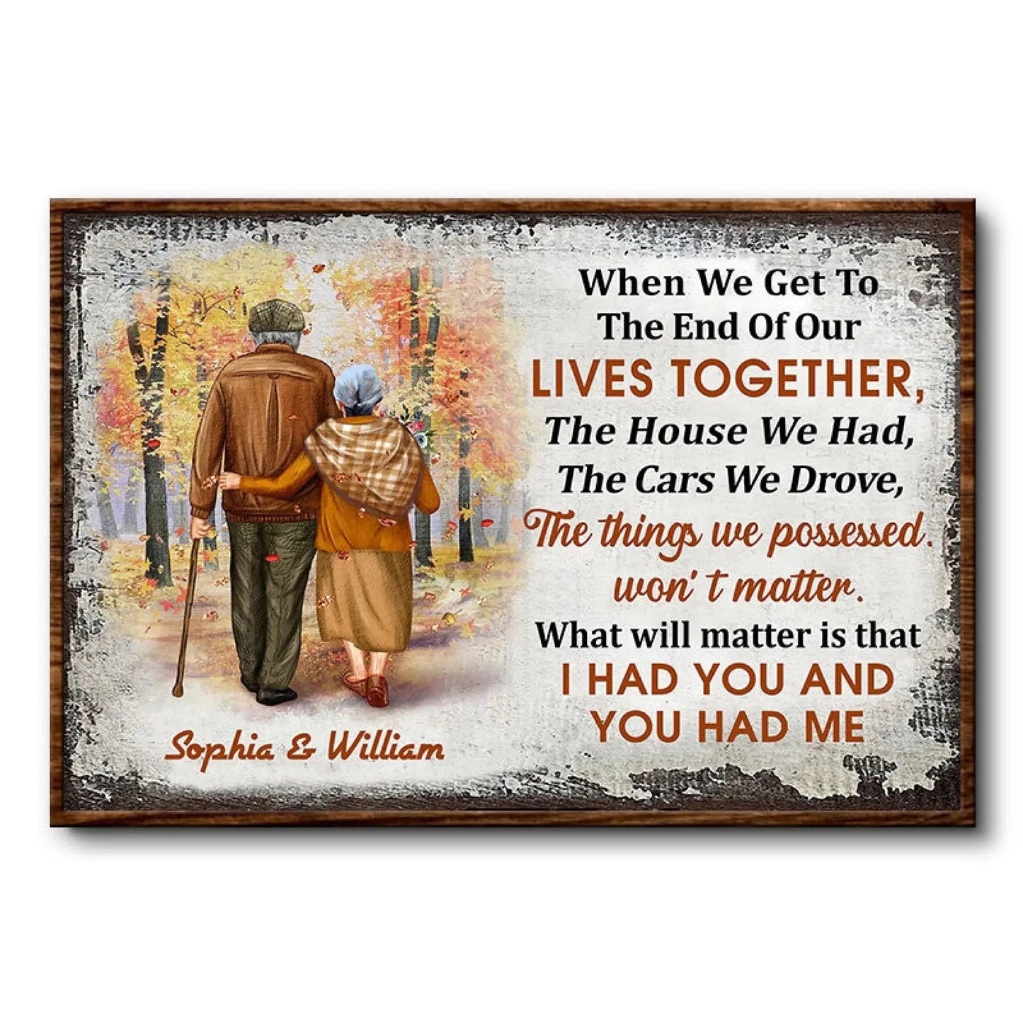 Growing Old Together Couple Poster – Personalized Fall Scene Wall Art with Names, Anniversary Gift for Husband Wife Ezcustomize