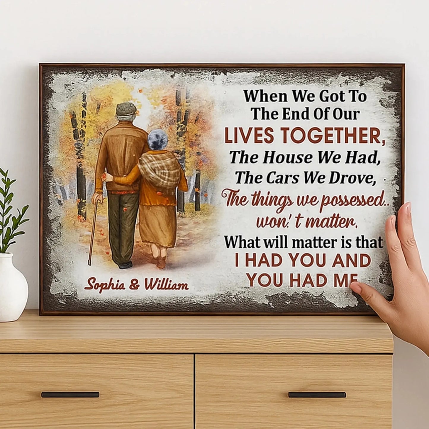 Growing Old Together Couple Poster – Personalized Fall Scene Wall Art with Names, Anniversary Gift for Husband Wife Ezcustomize