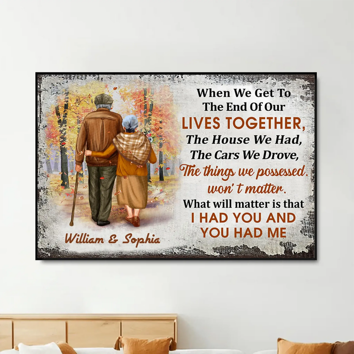 Growing Old Together Couple Poster – Personalized Fall Scene Wall Art with Names, Anniversary Gift for Husband Wife Ezcustomize