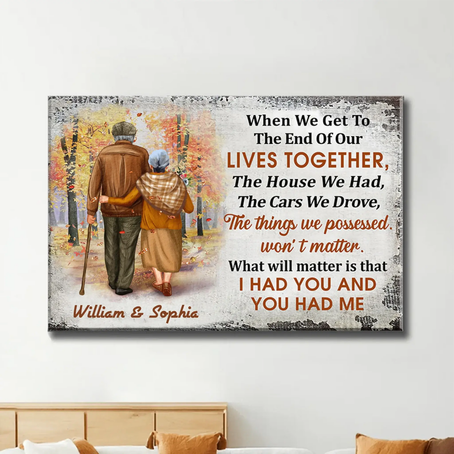 Growing Old Together Couple Poster – Personalized Fall Scene Wall Art with Names, Anniversary Gift for Husband Wife Ezcustomize