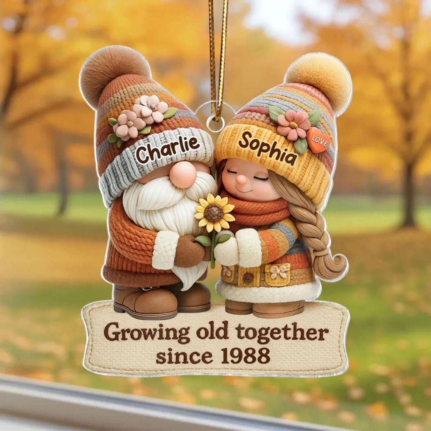 Growing Old Together Gnome Couple Ornament – Personalized Acrylic Christmas Gift with Names and Year, Custom Anniversary Keepsake for Couples Ezcustomize