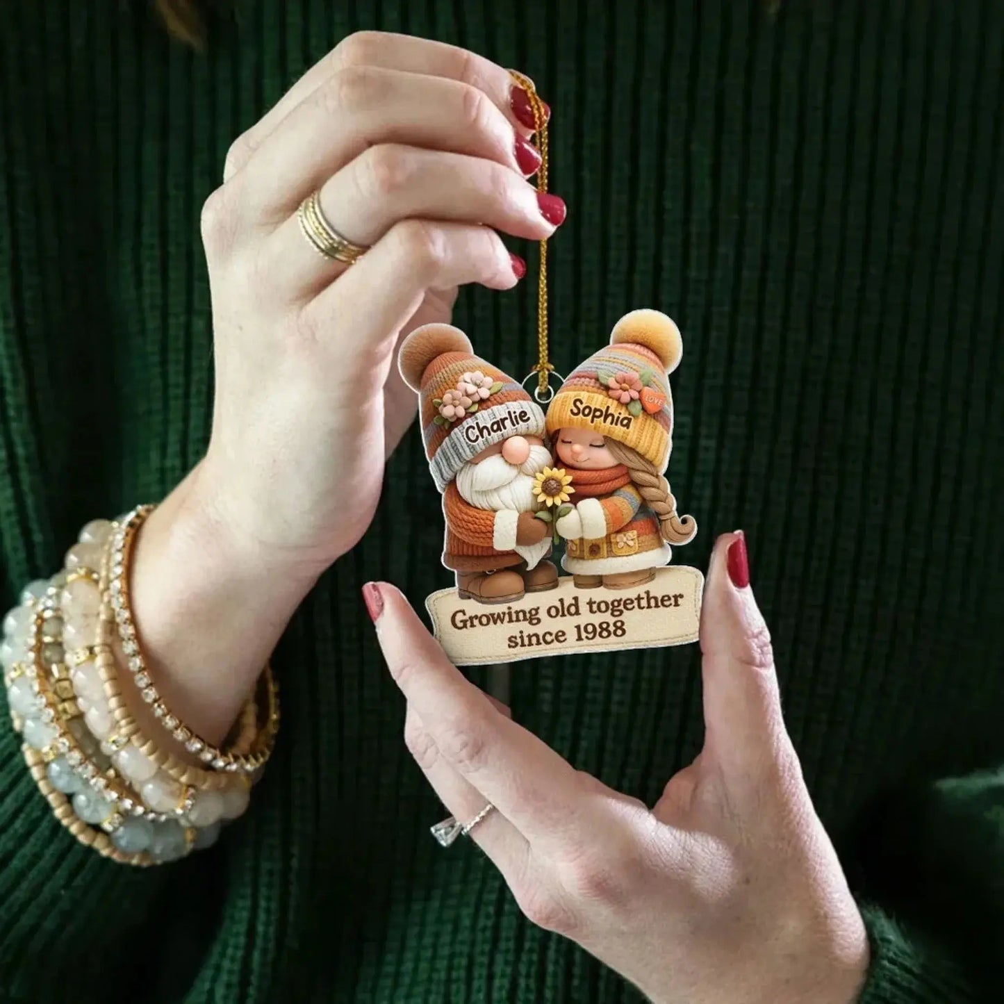 Growing Old Together Gnome Couple Ornament – Personalized Acrylic Christmas Gift with Names and Year, Custom Anniversary Keepsake for Couples Ezcustomize