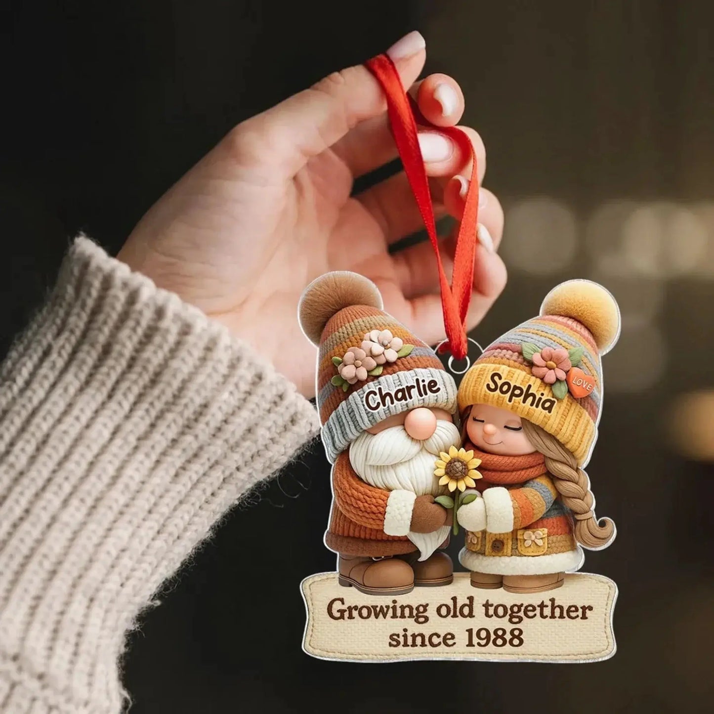 Growing Old Together Gnome Couple Ornament – Personalized Acrylic Christmas Gift with Names and Year, Custom Anniversary Keepsake for Couples Ezcustomize