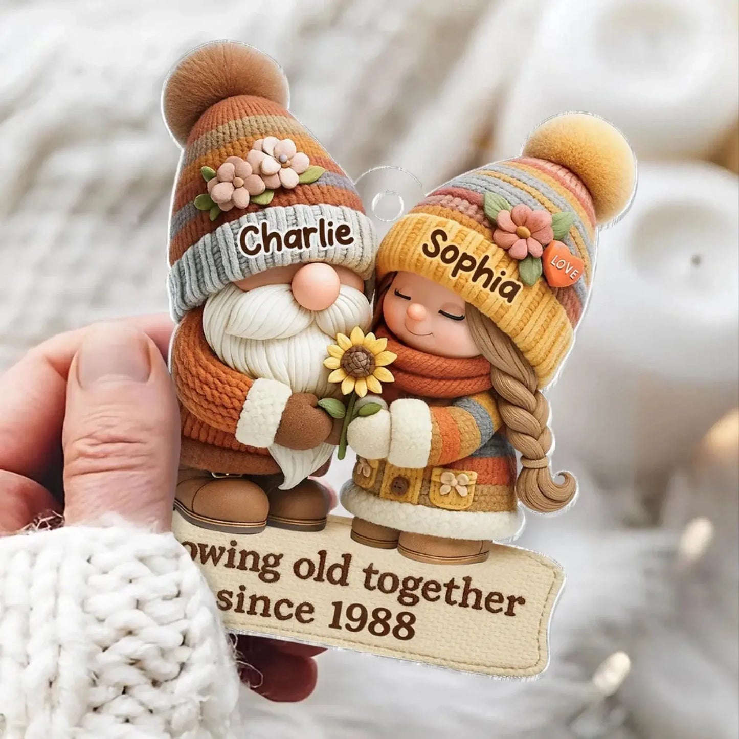 Growing Old Together Gnome Couple Ornament – Personalized Acrylic Christmas Gift with Names and Year, Custom Anniversary Keepsake for Couples Ezcustomize
