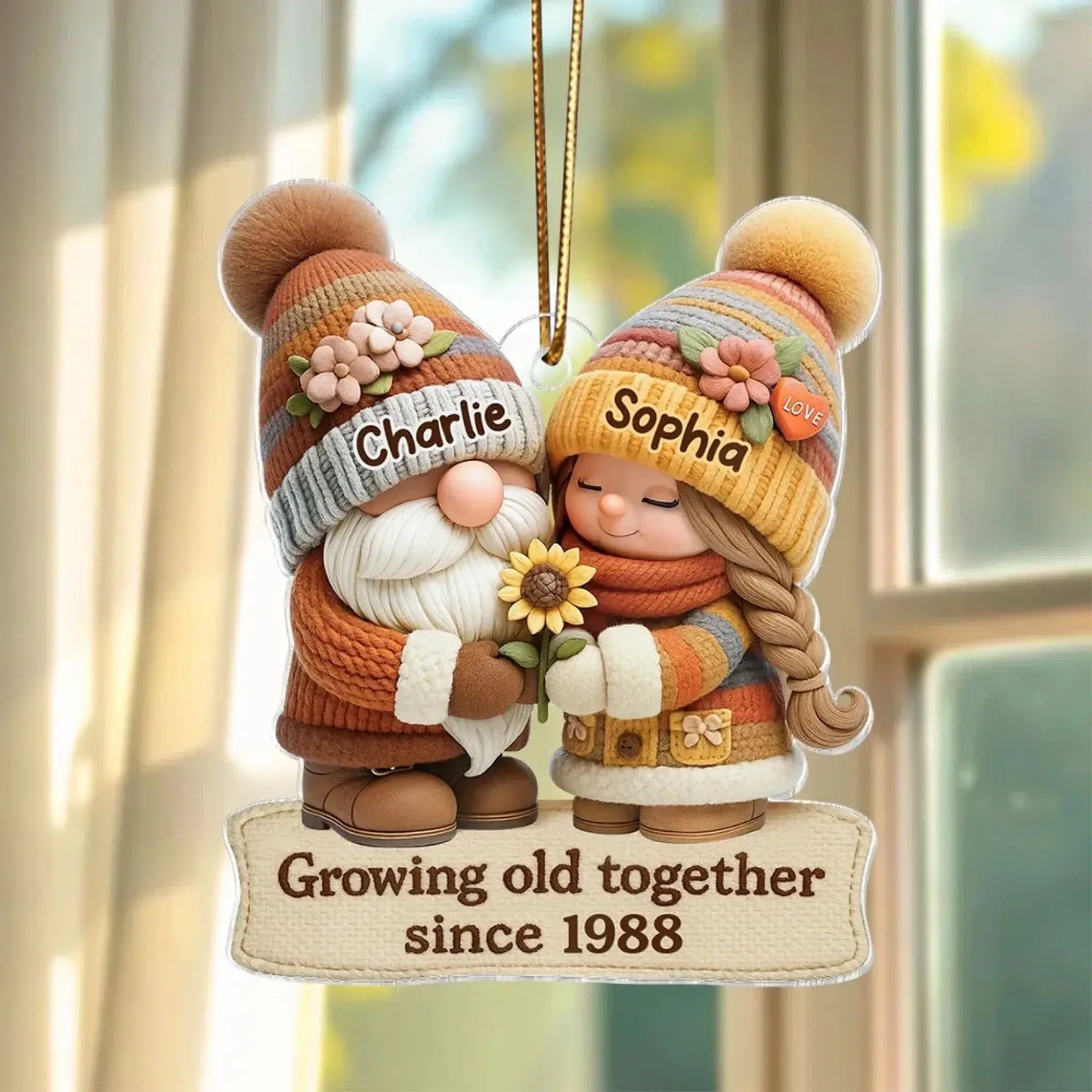 Growing Old Together Gnome Couple Ornament – Personalized Acrylic Christmas Gift with Names and Year, Custom Anniversary Keepsake for Couples Ezcustomize