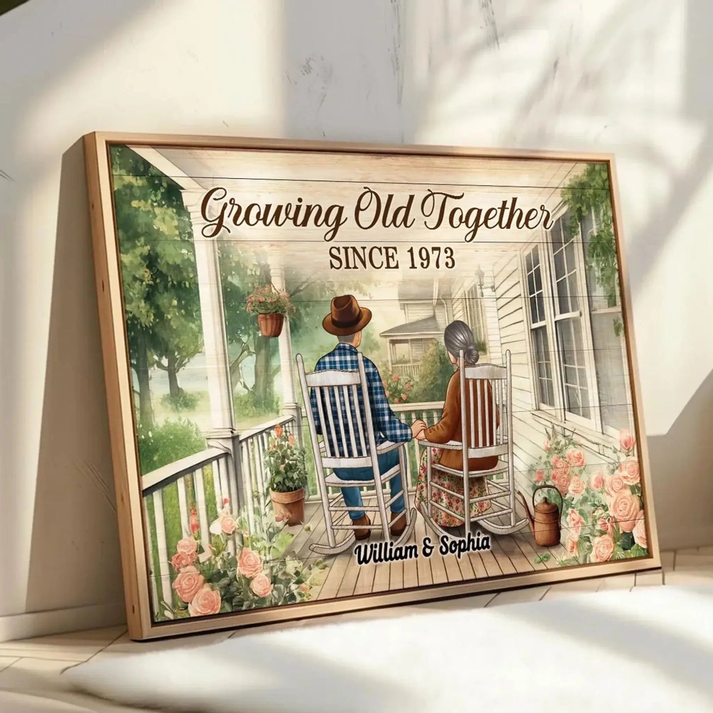 Growing Old Together Porch Poster – Personalized Couple Canvas with Names & Year, Anniversary Gift for Husband or Wife Ezcustomize