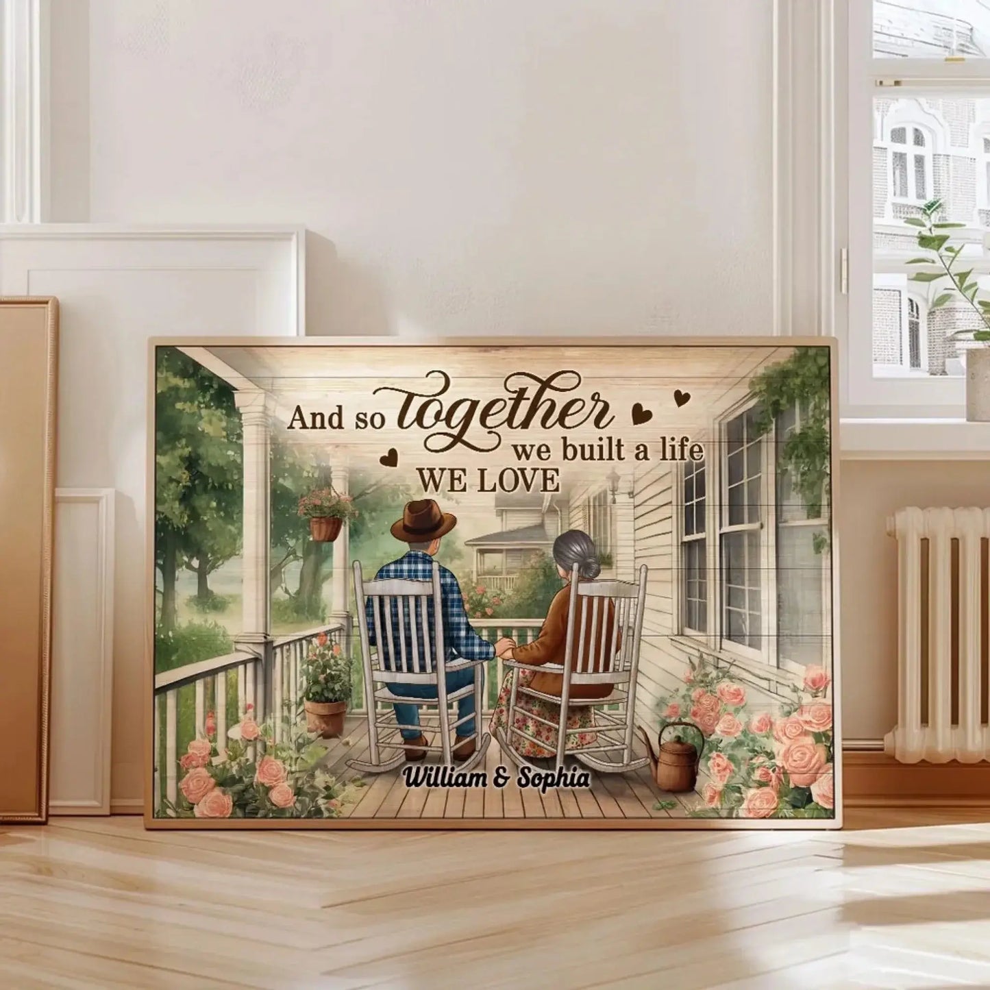 Growing Old Together Porch Poster – Personalized Couple Canvas with Names & Year, Anniversary Gift for Husband or Wife Ezcustomize