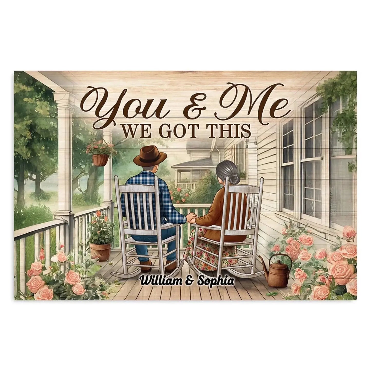 Growing Old Together Porch Poster – Personalized Couple Canvas with Names & Year, Anniversary Gift for Husband or Wife Ezcustomize